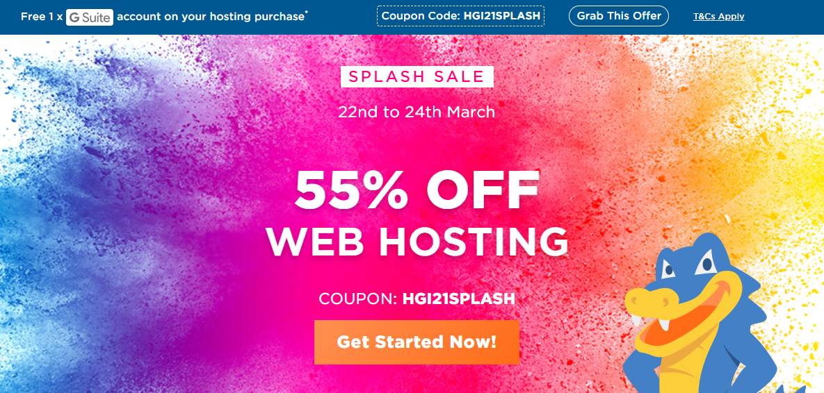 HostGator - Splash Sale - Upto 55% Off Web Hosting Plan
